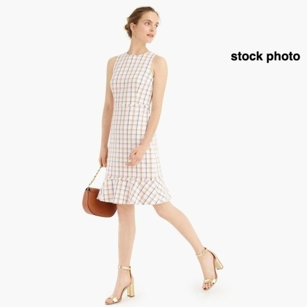 J.crew plaid tweed cotton ruffle hem fluted windowpane dress‎ women's 4 A-line
